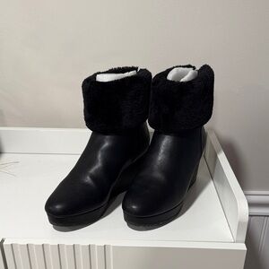 Black Faux Fur Ankle Boots